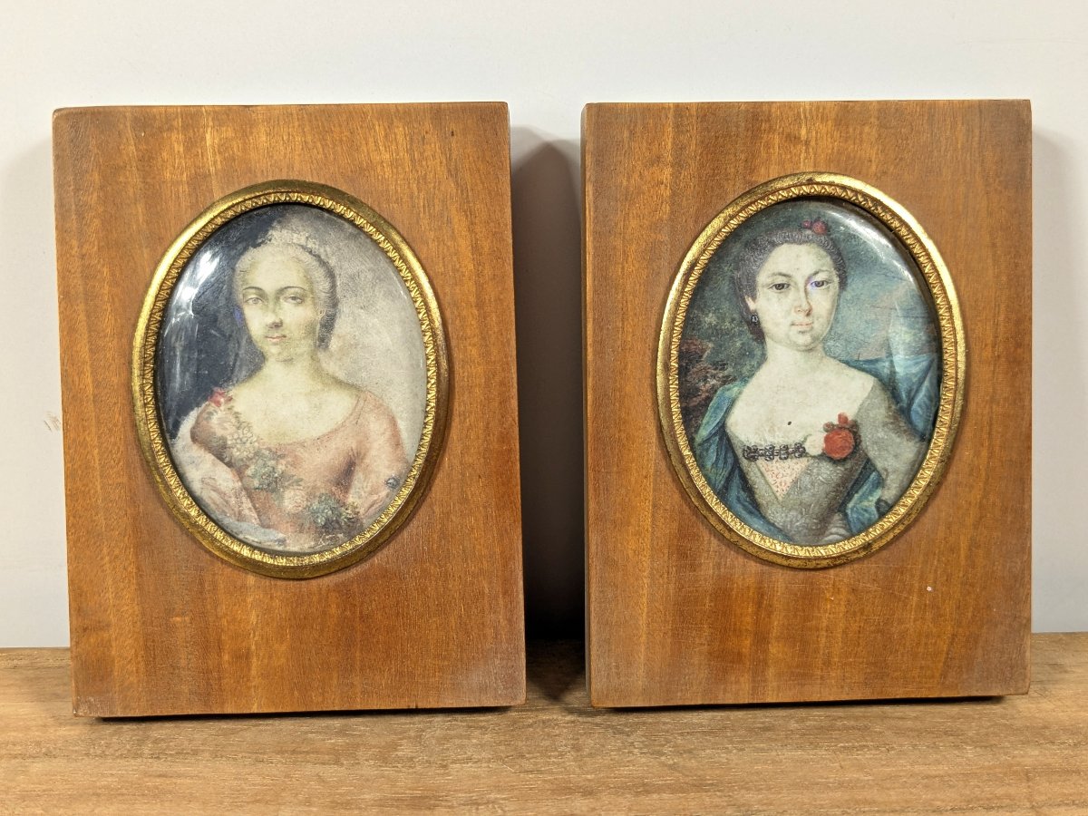 Two Portraits Of Women, Miniatures On Vellum, Circa 1730