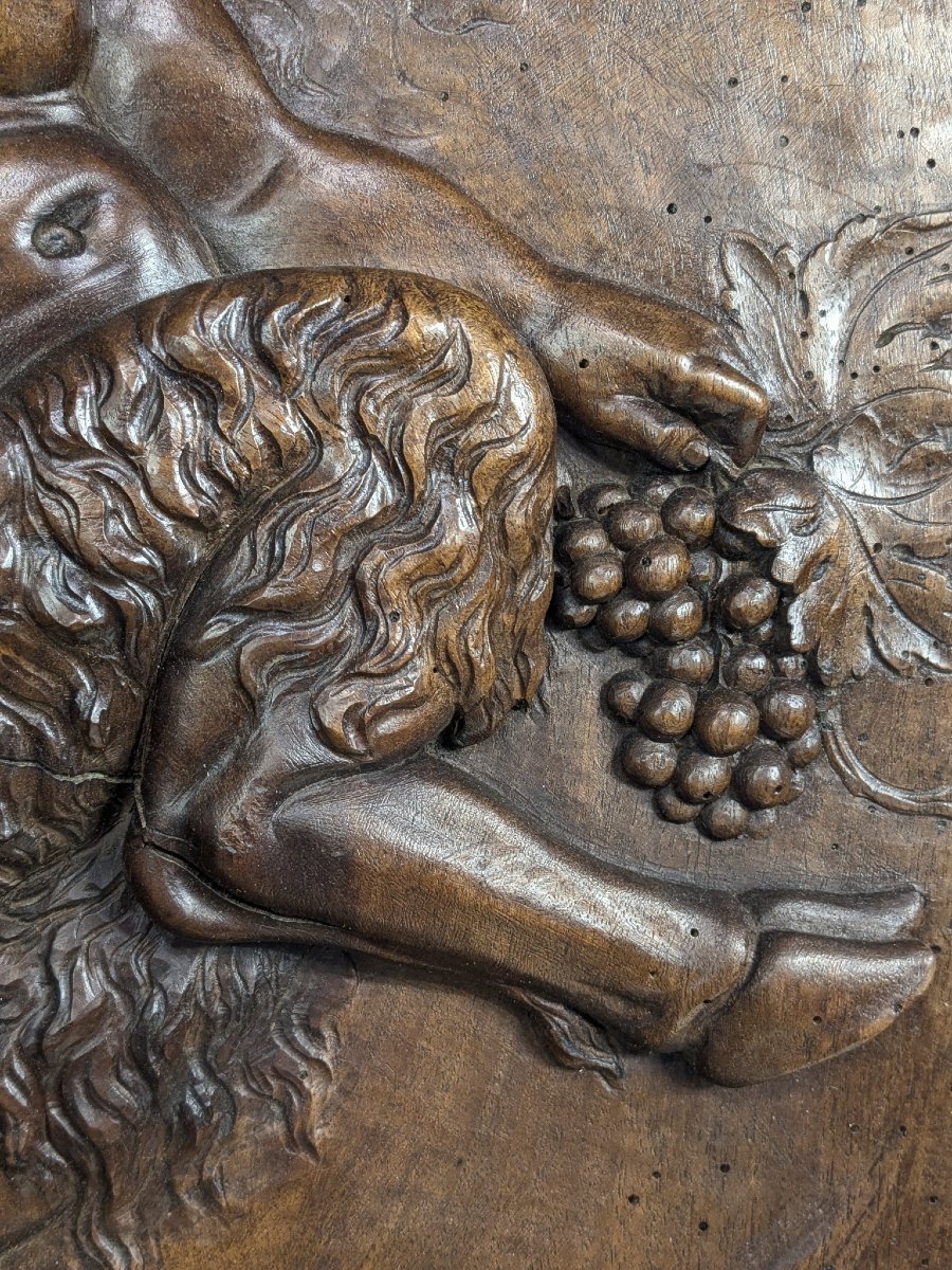 Drunken Fauness, Carved Walnut Relief, Circa 1850-photo-4
