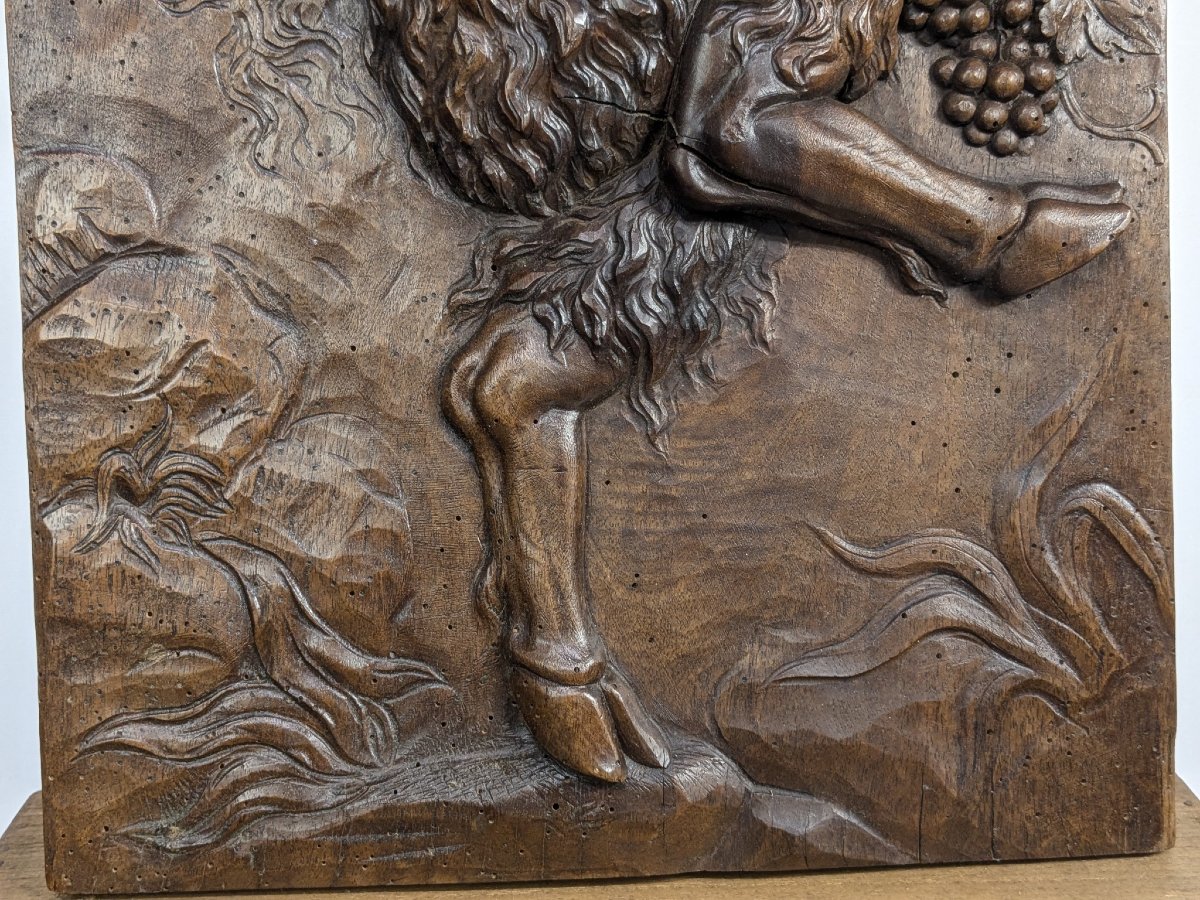 Drunken Fauness, Carved Walnut Relief, Circa 1850-photo-1