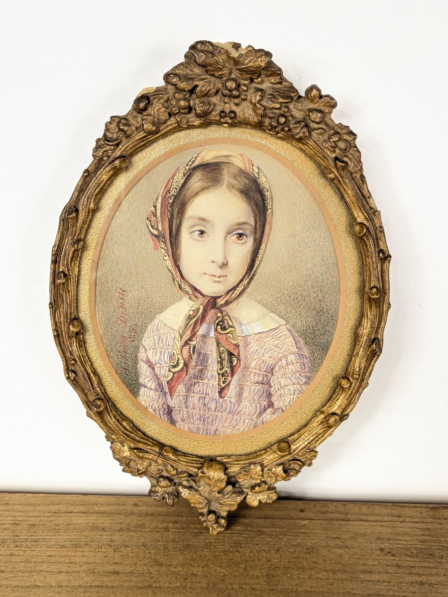 Romantic Portrait Of A Young Girl, Drawing Dated 1843