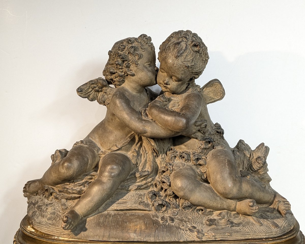Two Entwined Terracotta Cupids, Signed F. Cian-photo-2
