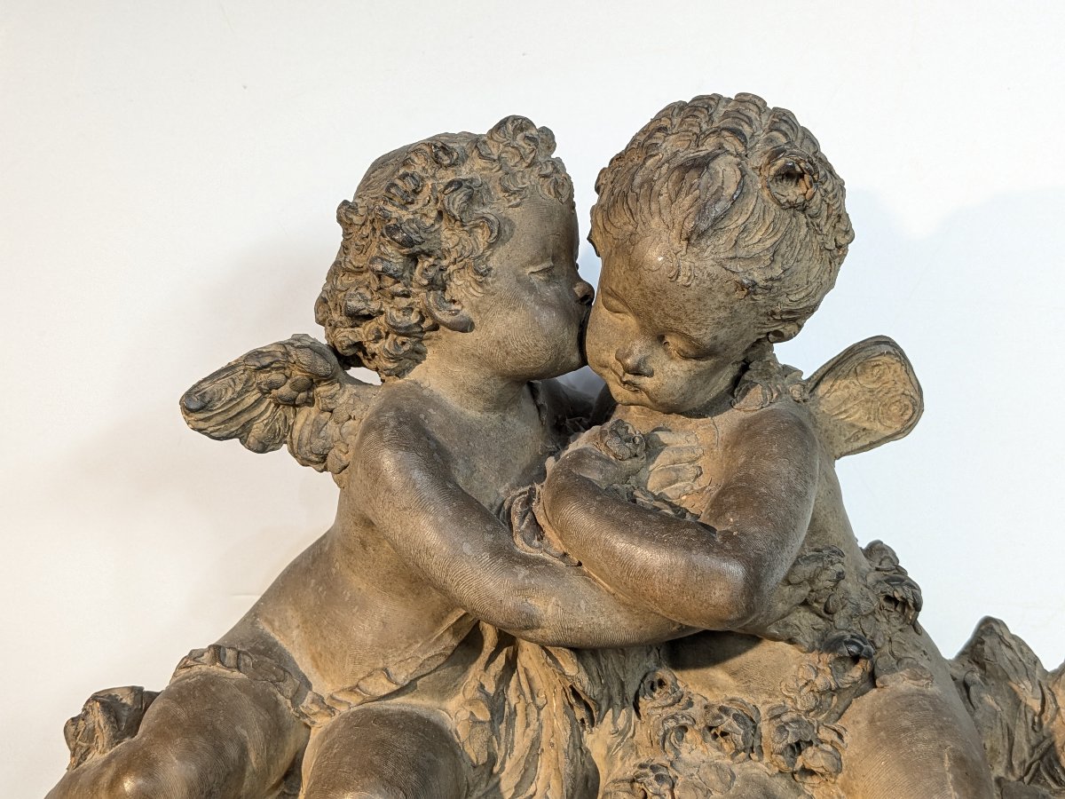 Two Entwined Terracotta Cupids, Signed F. Cian-photo-3