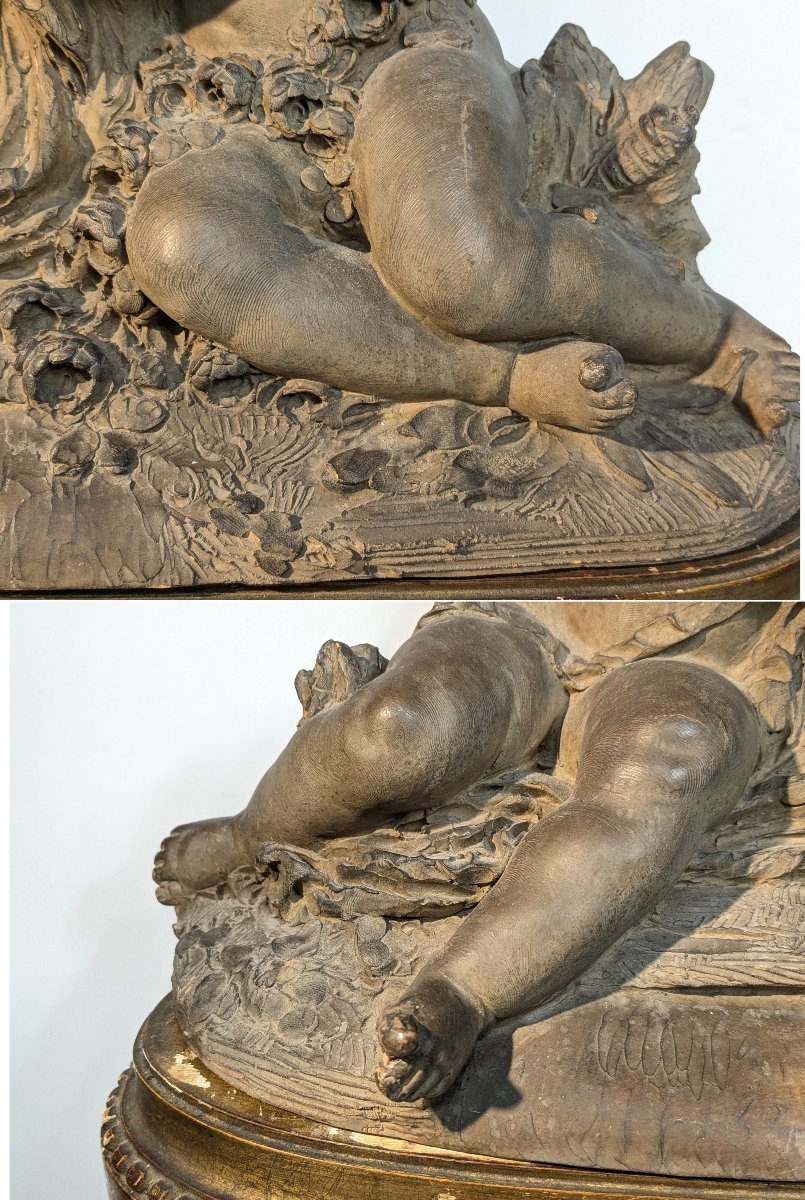 Two Entwined Terracotta Cupids, Signed F. Cian-photo-4
