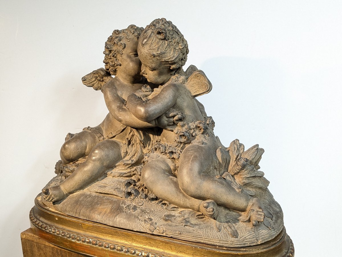 Two Entwined Terracotta Cupids, Signed F. Cian-photo-2