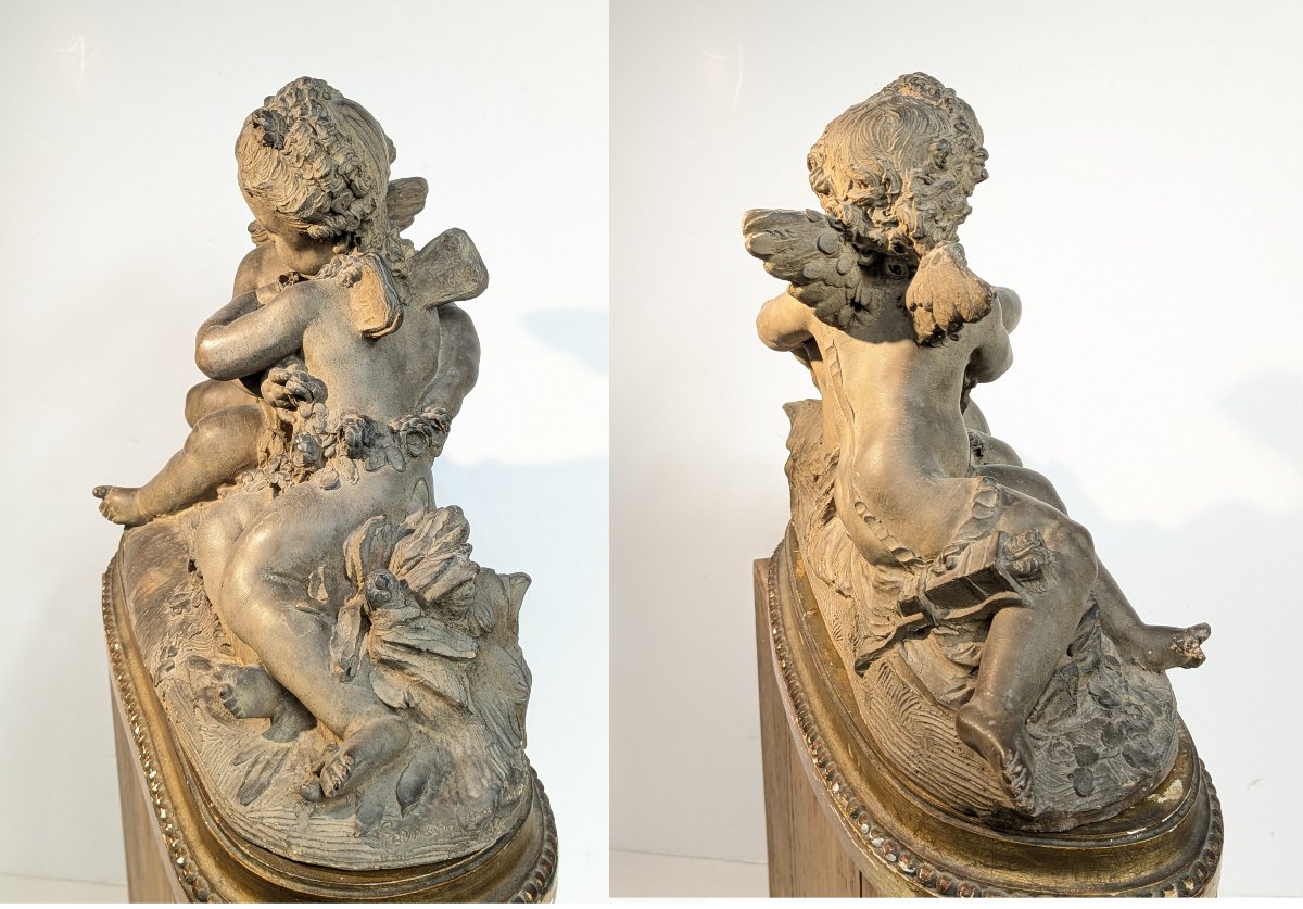 Two Entwined Terracotta Cupids, Signed F. Cian-photo-3