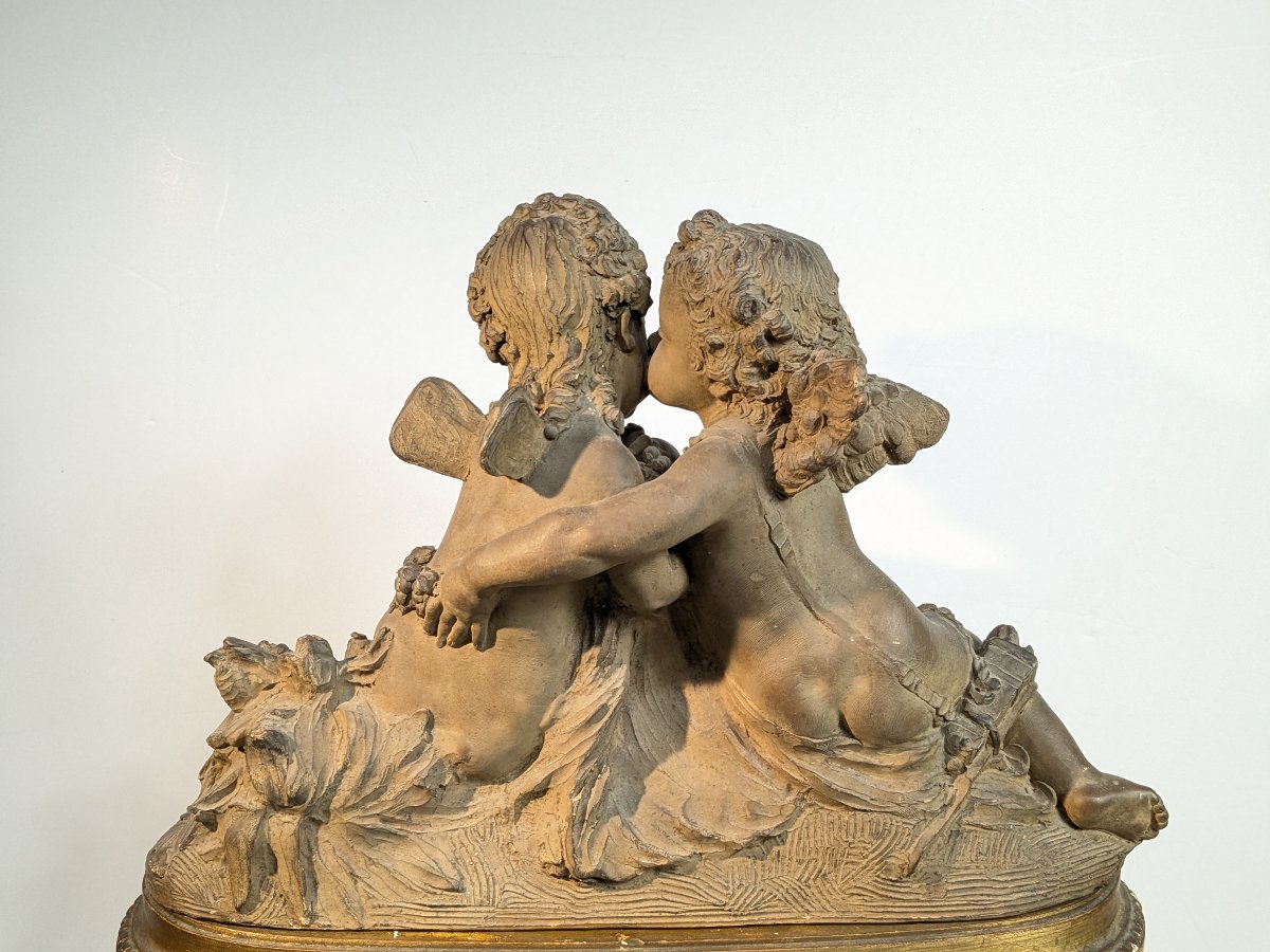 Two Entwined Terracotta Cupids, Signed F. Cian-photo-4
