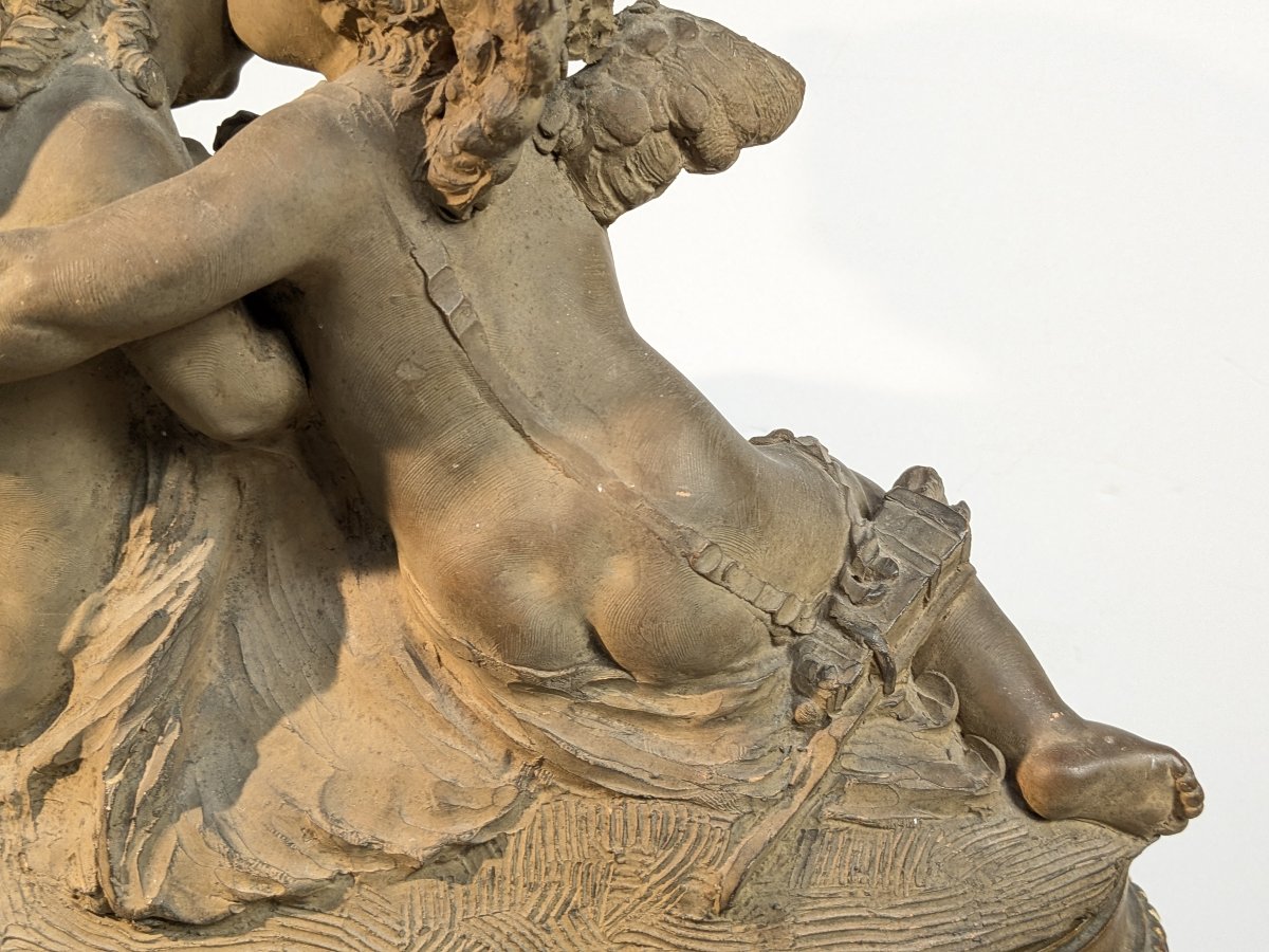 Two Entwined Terracotta Cupids, Signed F. Cian-photo-6