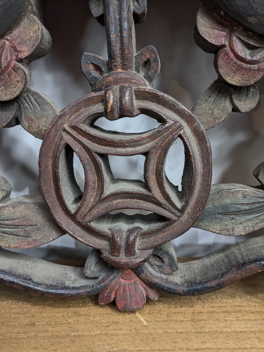 Chinese "five Blessings" Sign — Polychrome Wood, Late 19th Century-photo-1