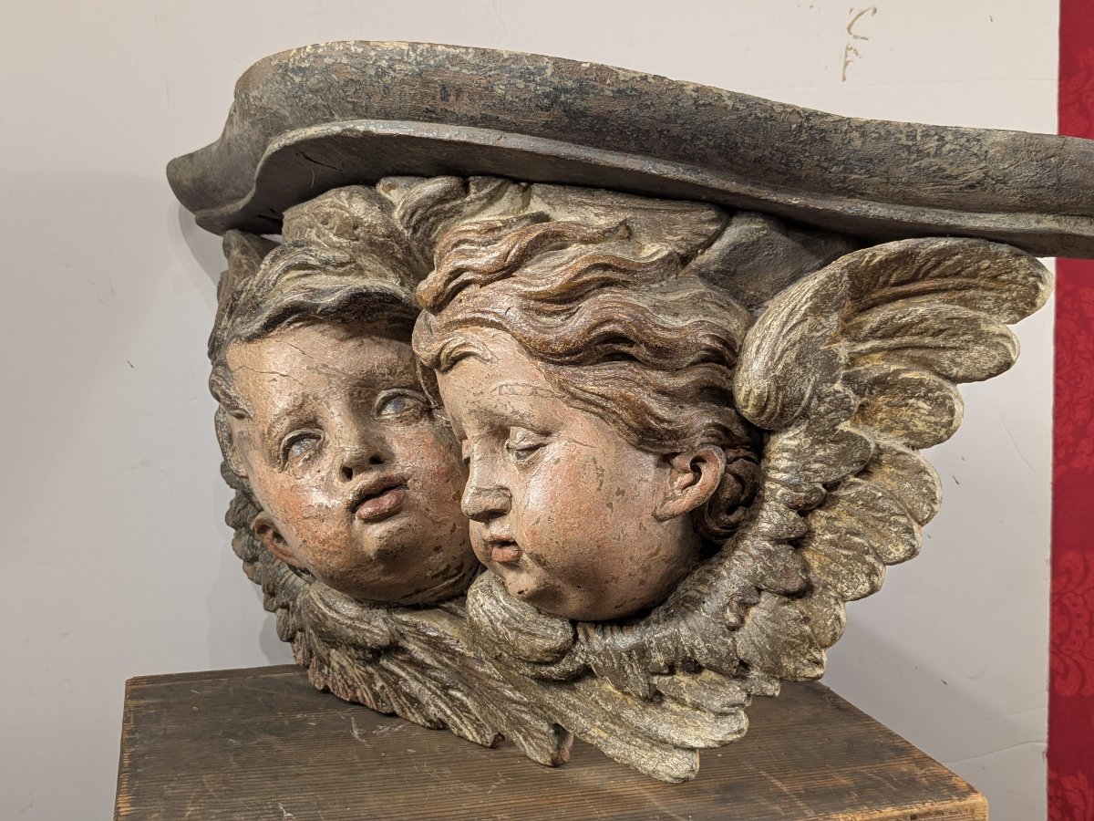 Deux chérubins ailés, bois polychrome, France, milieu du XVIIIᵉ siècle.-photo-2