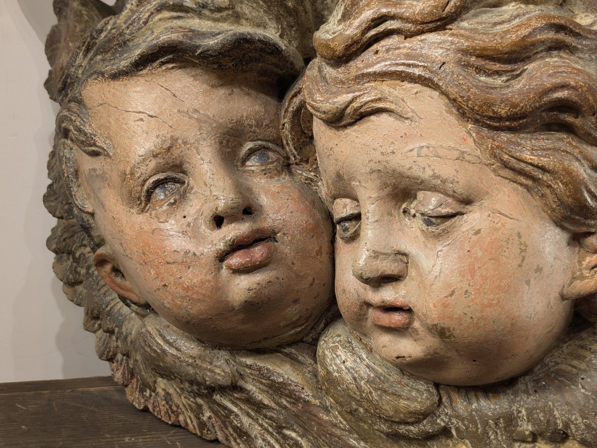 Deux chérubins ailés, bois polychrome, France, milieu du XVIIIᵉ siècle.-photo-3