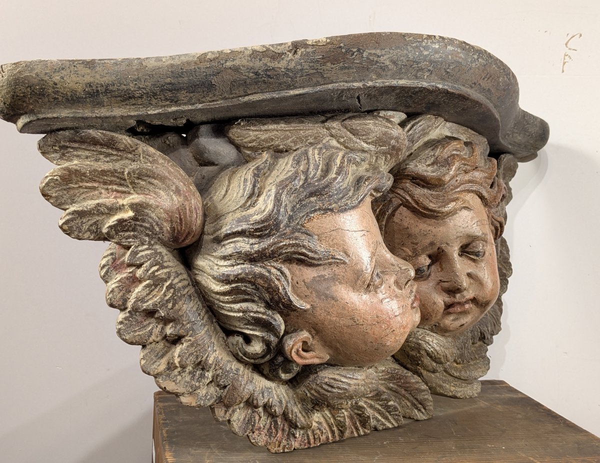 Deux chérubins ailés, bois polychrome, France, milieu du XVIIIᵉ siècle.-photo-4