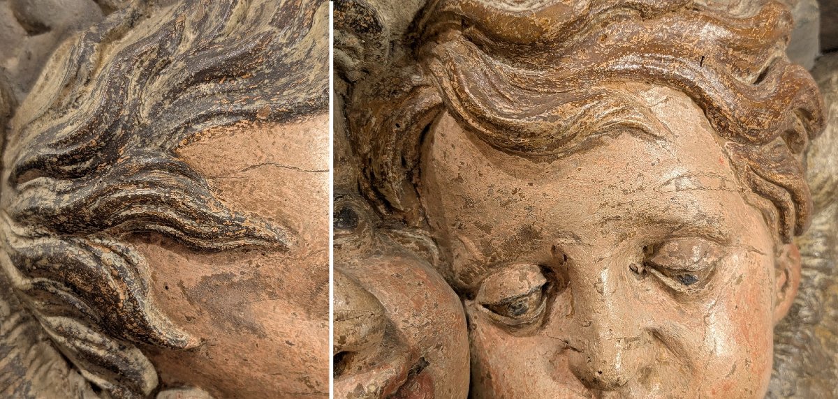 Deux chérubins ailés, bois polychrome, France, milieu du XVIIIᵉ siècle.-photo-2