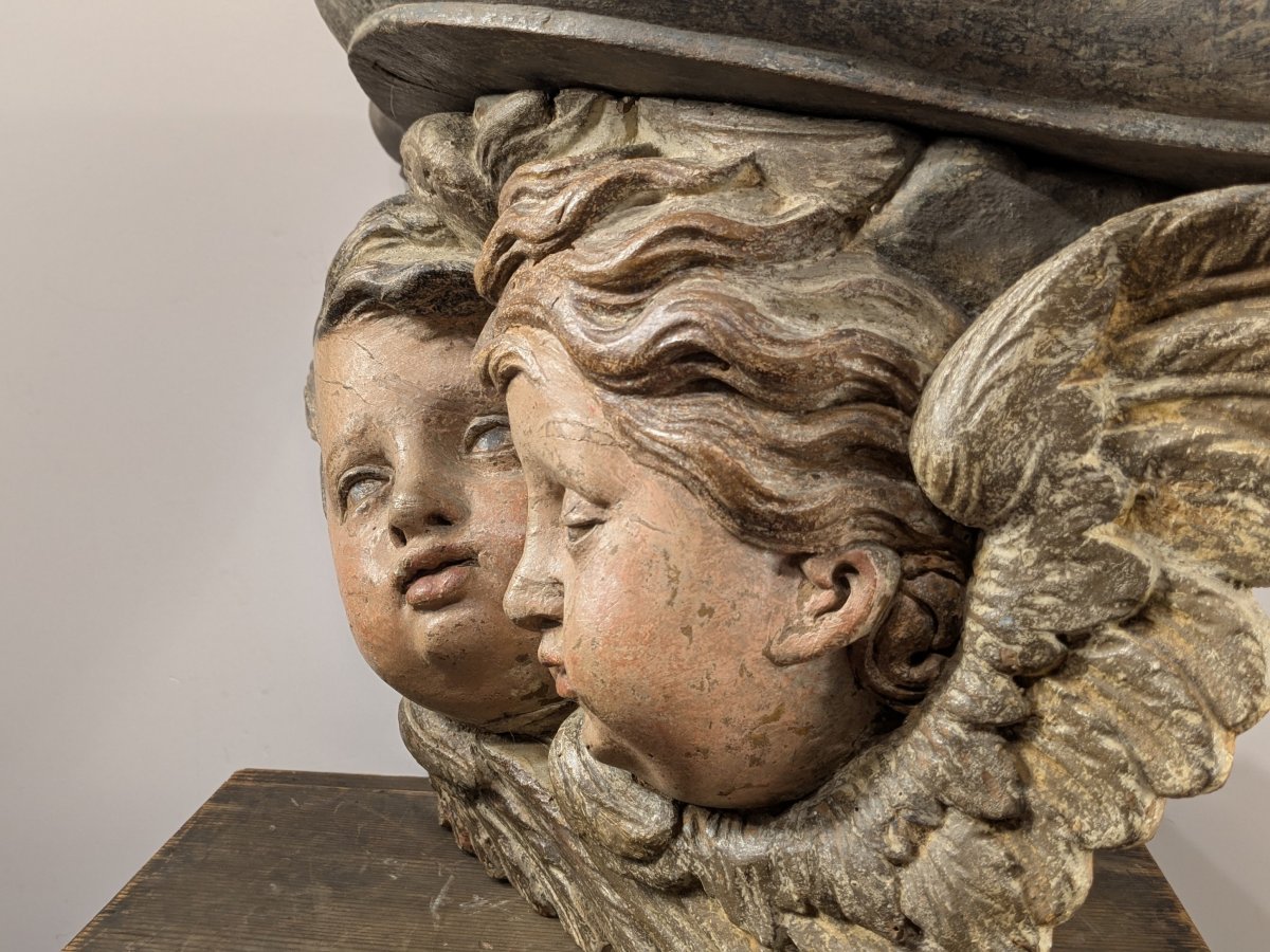 Deux chérubins ailés, bois polychrome, France, milieu du XVIIIᵉ siècle.-photo-3
