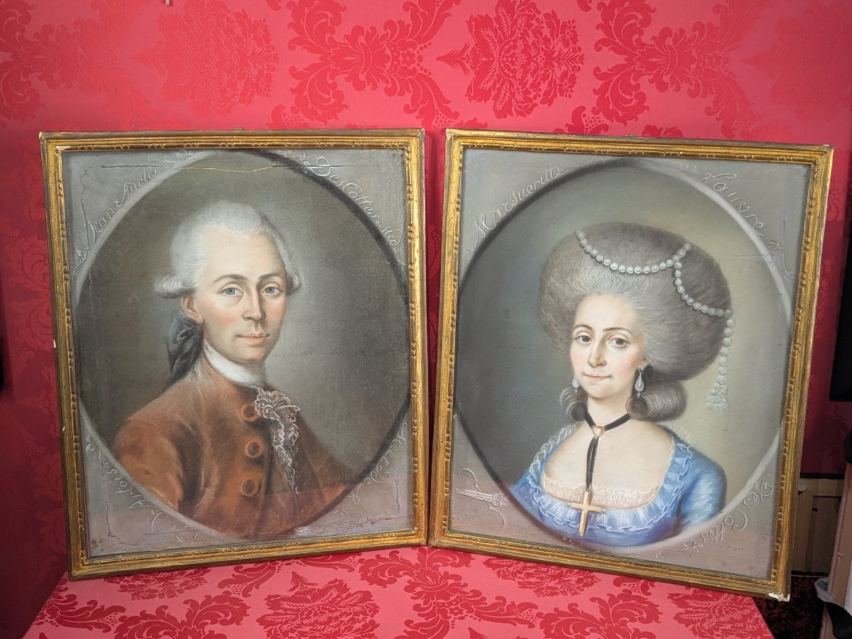 Jean-Baptiste Auclerc-Descottes, médecin du Comte d’Artois, et son épouse. Pastels 1782.