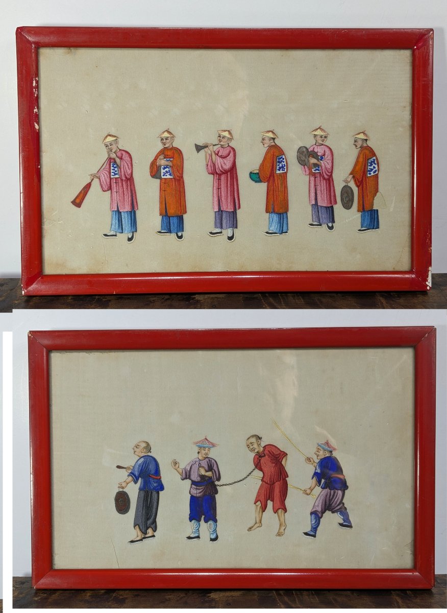 Set Of Six Chinese Paintings On Rice Paper—19th Century-photo-2