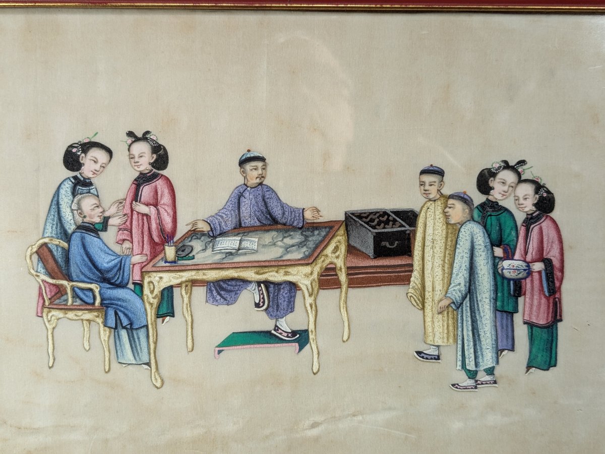 Set Of Six Chinese Paintings On Rice Paper—19th Century-photo-4