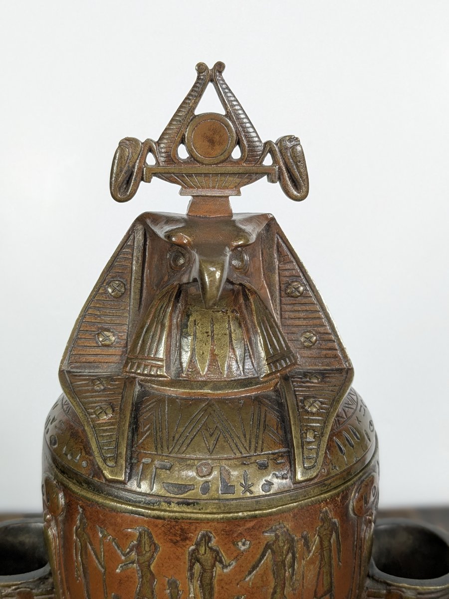 Pot à tabac égyptomane en bronze patiné – circa 1850-80-photo-3