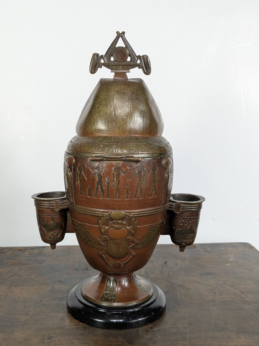 Pot à tabac égyptomane en bronze patiné – circa 1850-80-photo-2