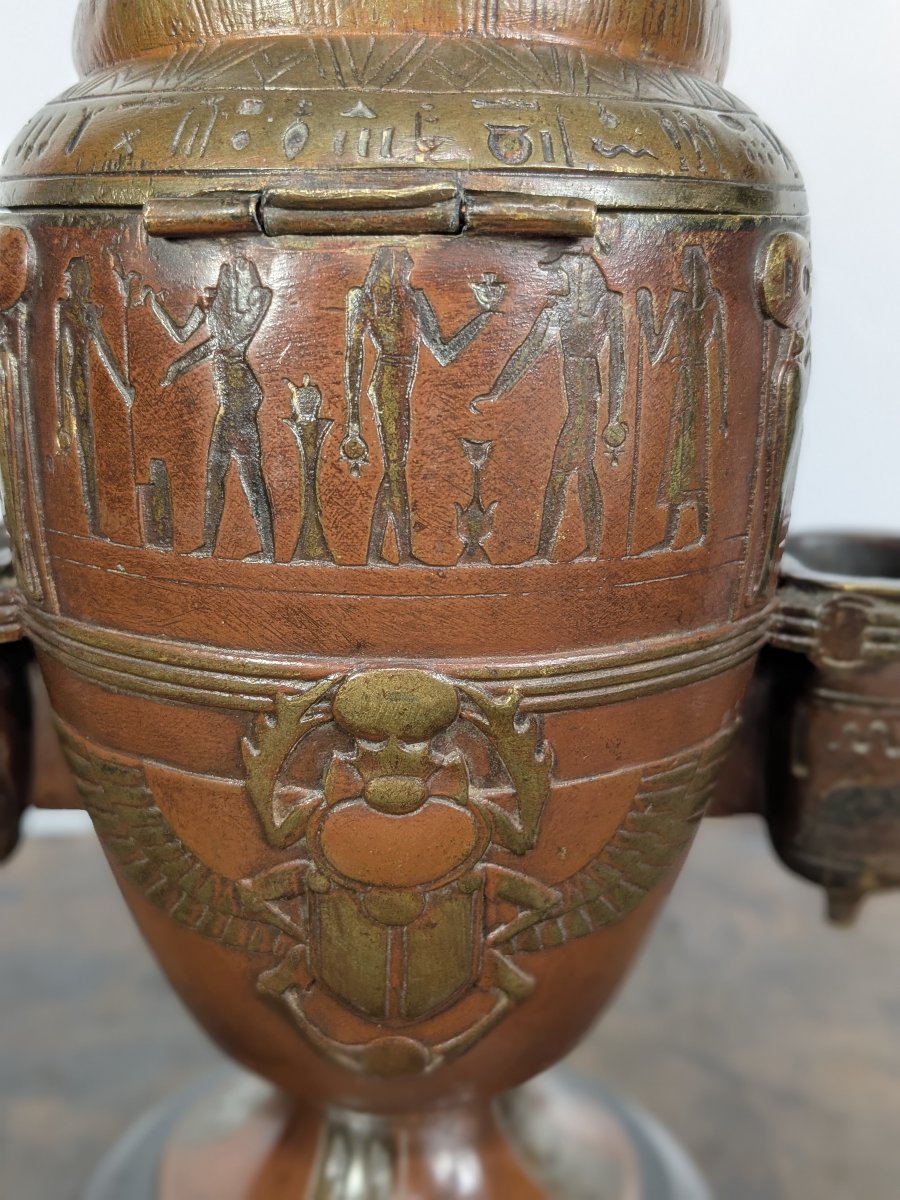 Pot à tabac égyptomane en bronze patiné – circa 1850-80-photo-3
