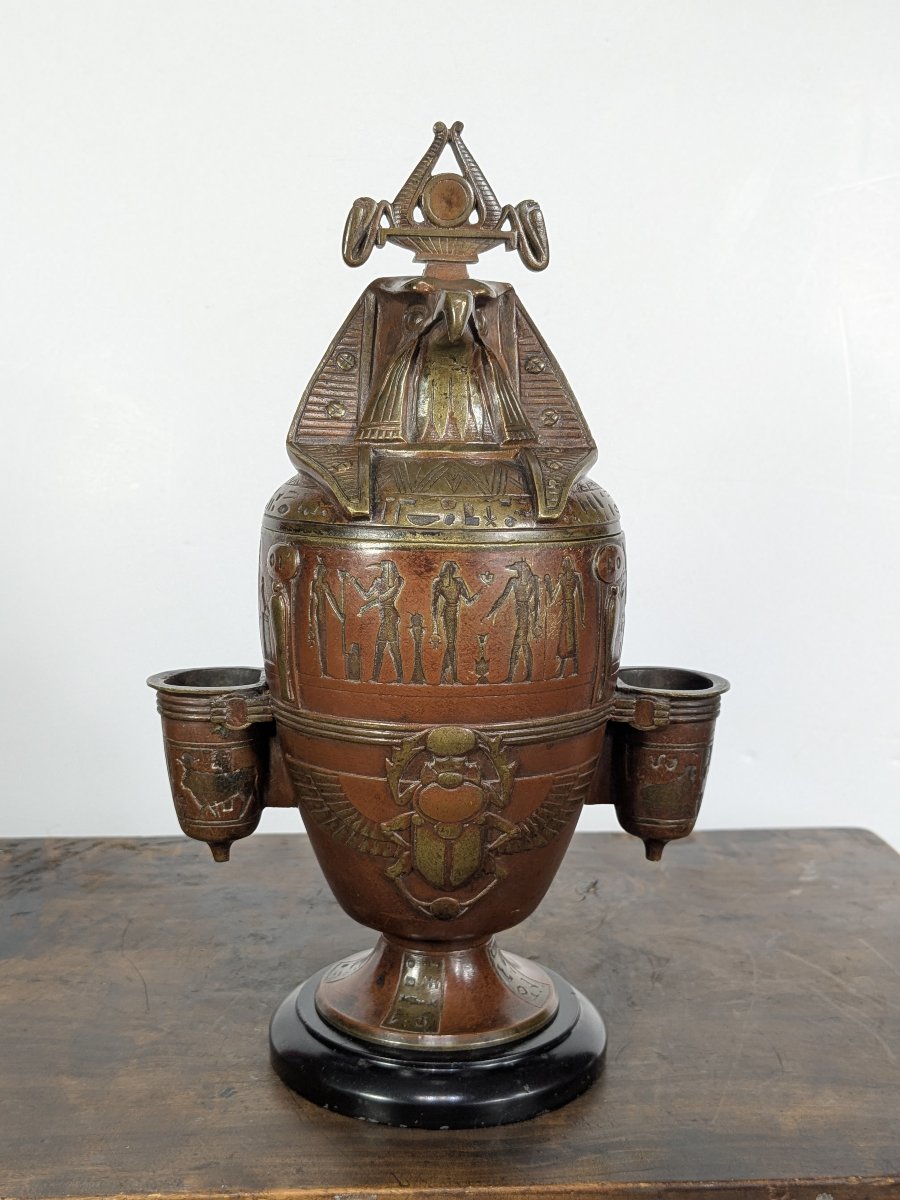 Pot à tabac égyptomane en bronze patiné – circa 1850-80