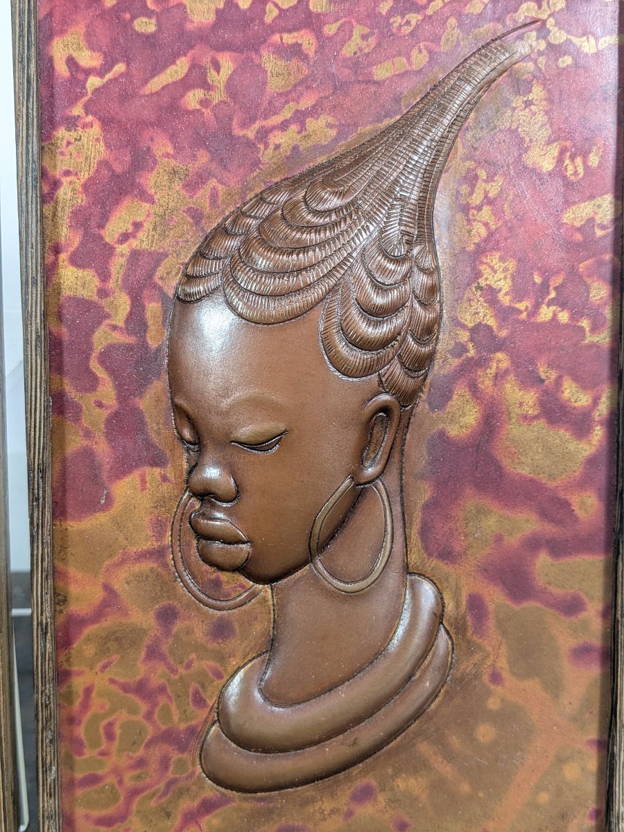 deux beautés africaines – cuivre repoussé circa 1950-70-photo-3