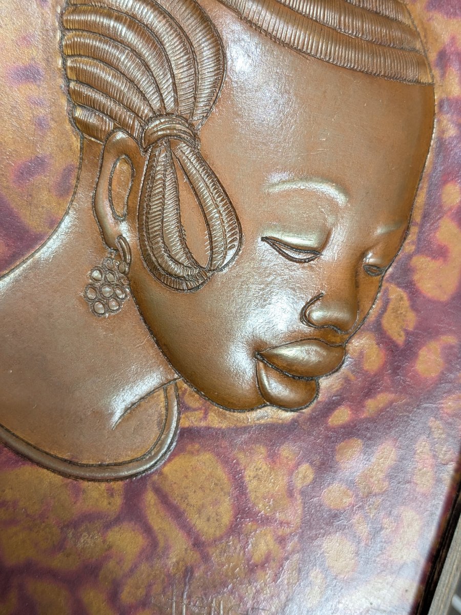 deux beautés africaines – cuivre repoussé circa 1950-70-photo-4