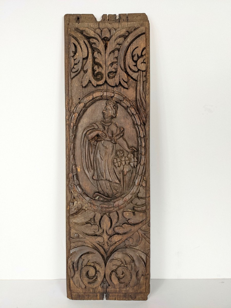 16th Century Panel - Character And Flowers