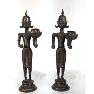 Pair Of Buddhist Candlesticks, India 19th Century