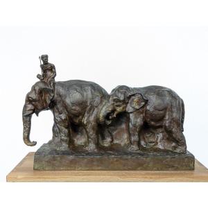 Eléphants et leur cornac - bronze 1930-40 - Yokoe Kasumi 1887-1962 Japon