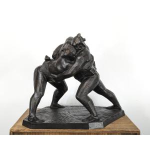 Sumo Fight - Bronze By Inosuke Yamaguchi - 1898 -1970