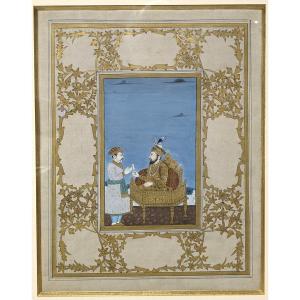 Maharajah And His Messenger - Gouache India 19th Century