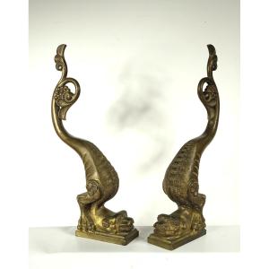 Paire de chimères néo gothiques  - bronze circa 1850-80