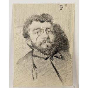 Un monsieur aux lorgnons - pierre noire, fin XIXeme
