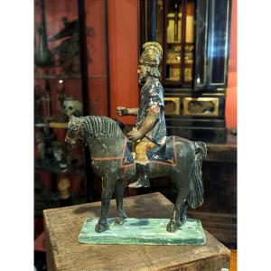 Roman Horseman - Painted Wood - 19th Century Folk Art - Crib.
