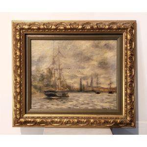 Seascape With Boats - Oil On Panel Circa 1950 - Eugène De Sarte