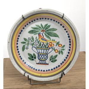 Assiette début XIXe- Oiseau sur un vase