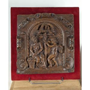 Cupid And A Young Girl Weaving Garlands. Late 19th-century Relief - Renaissance Style