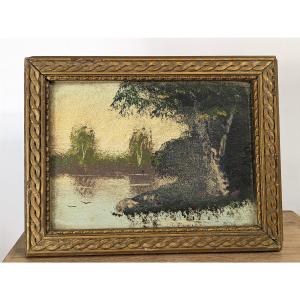 Etude de paysage - pochade huile sur bois - Barbizon ?  circa 1850-80