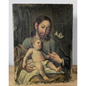 Joseph And The Child Jesus - Oil On Copper Second Half 18th Century Italy ? - To Restore