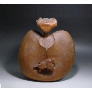 Character With Bird - Vintage Sculpture 1970-80 #