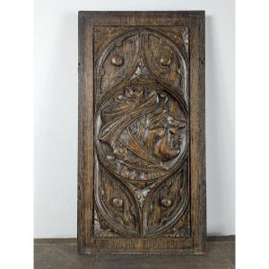 Petit panneau néo-gothique à motif de visage fin XIXe