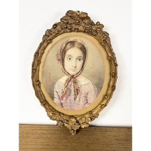 Romantic Portrait Of A Young Girl, Drawing Dated 1843