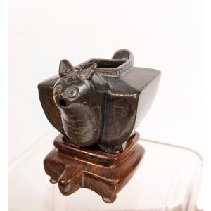 Miniature Bronze Teapot Inlaid With Silver — China, 19th Century