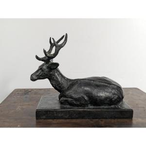 Cerf couché bronze — Mario Busato circa 1950-60