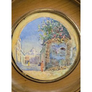 View Of North Africa — Miniature Watercolor — Paolo Antoine Simoni, 1882–1960