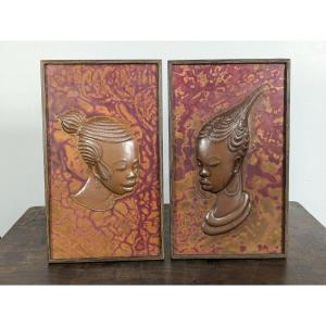 Two African Beauties – Repoussé Copper, Circa 1950–70