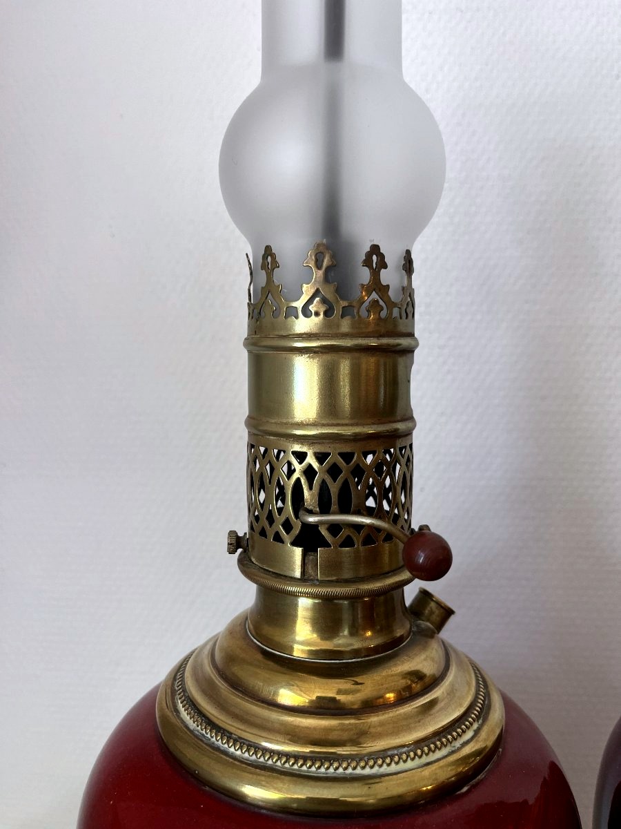 PAIRE DE LAMPES A PETROLE XIXème-photo-3