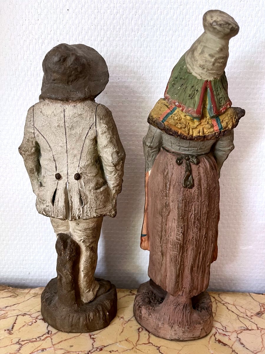 PAIRE DE TERRE CUITE / COUPLE DE BRETAGNE XIX ème-photo-3