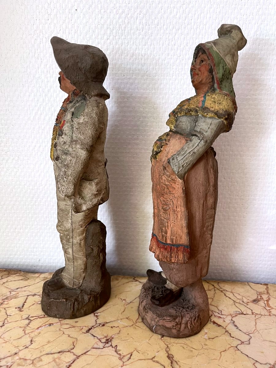 PAIRE DE TERRE CUITE / COUPLE DE BRETAGNE XIX ème-photo-4