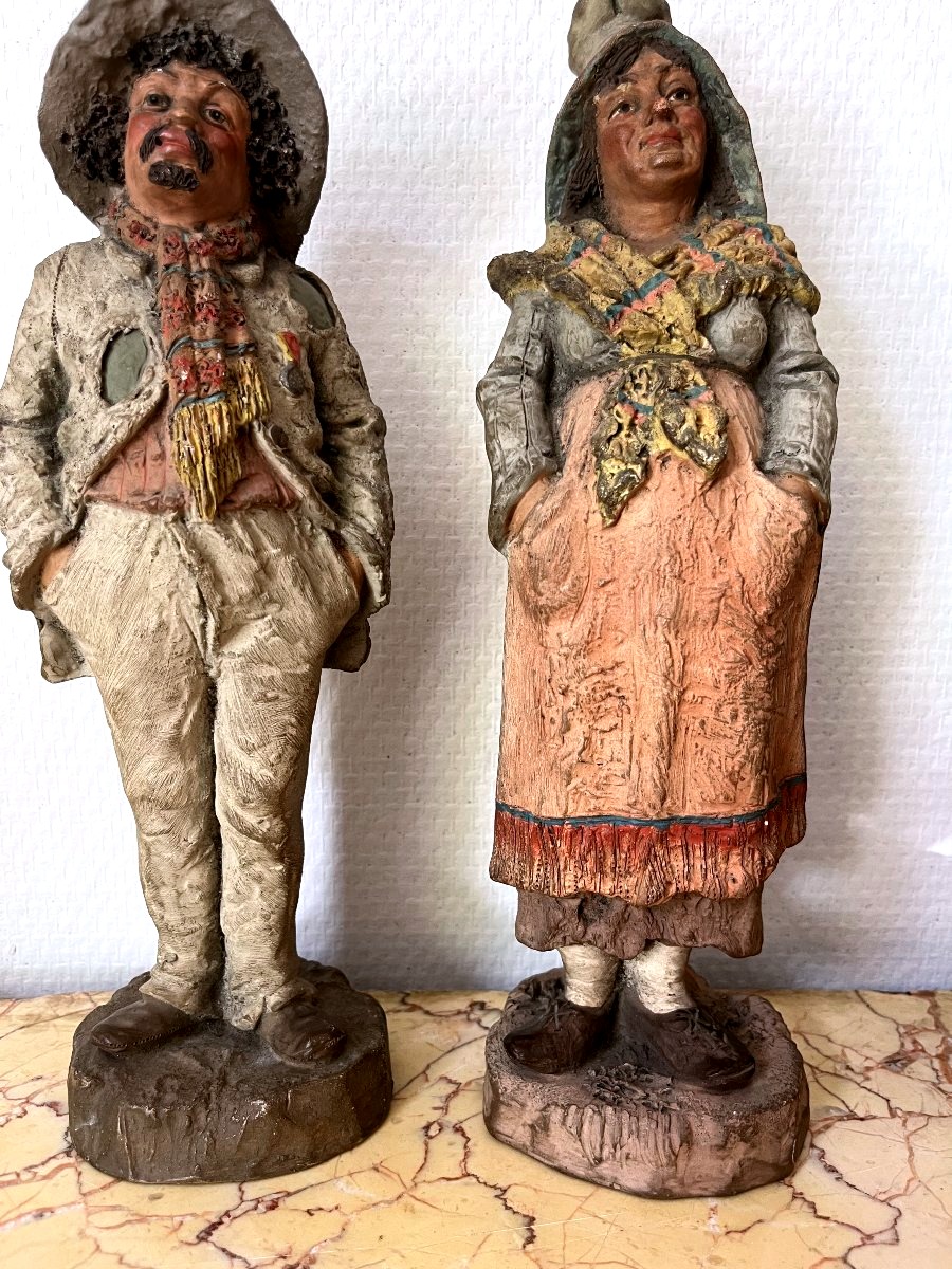 PAIRE DE TERRE CUITE / COUPLE DE BRETAGNE XIX ème